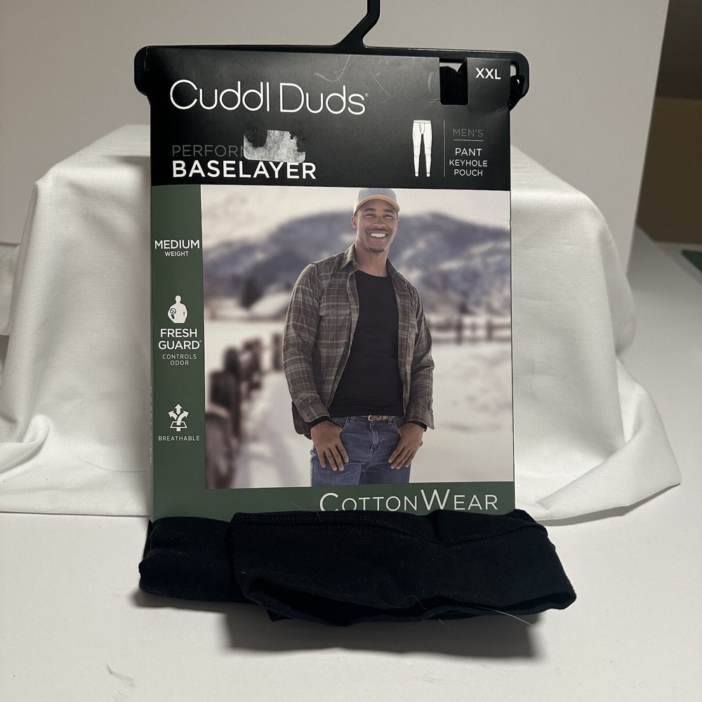 Cuddl Duds Men 2XL Performance Baselayer Pants Medium Weight Cotton Wear Black